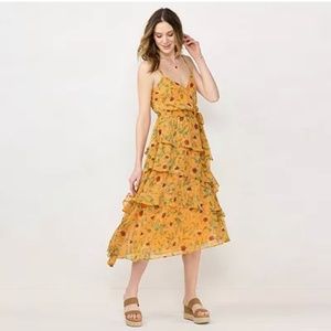 Sunflower Yellow Ruffle Tiered Layered Midi Sun Dress Lauren Conrad
